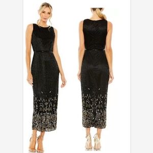 Mac Duggal Women's Black Beaded High Neck Embellished Column Dress SZ 6 NWOT